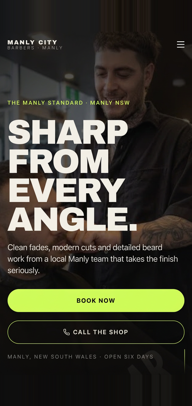 Manly City Barbers — Barbershop small business website design example